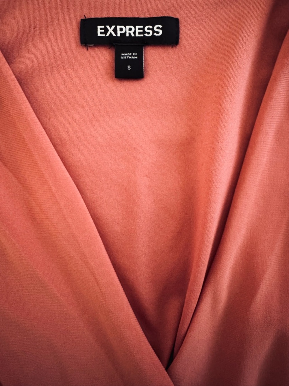 Express One-Shoulder Rust Orange Ruched Wrap Dress - Picture 3 of 3
